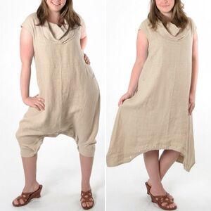 Bryn Walker Atticus Romper Jumpsuit Dress Med Sand Linen Lagenlook Artsy Boho